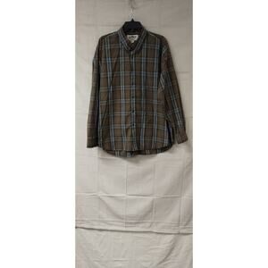Mountain Lake Mens Shirt Button Down Long Sleeve Work Woven Plaid Brown Blue XL